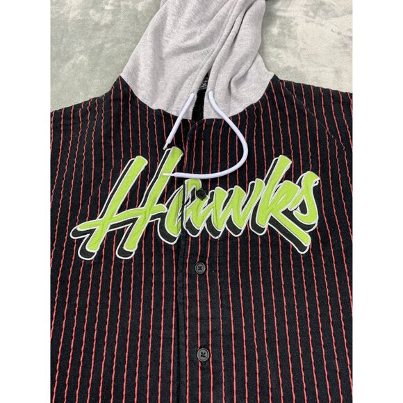 Atlanta Hawks Shirt Mens Large Black Red Stripe Button Up Hoodie NBA Fans Script - Picture 5 of 10